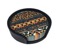 African Tribal Ethnic Texture 6-Piece Coaster Set, Round Coaster Set Suitable For Various Mugs,& For Home Decoration Desktop Protectors.