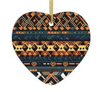 African Tribal Ethnic Texture Ceramic Christmas Heart Pendant, The Pottery Piece is Available with Silk Thread