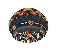 African Tribal Ethnic Texture Double Layer Waterproof Shower Cap For Women, Reusable Bath Hat With Elastic Band, Keep Hair Dry For Shower And Skincare