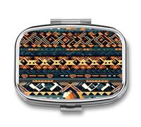 African Tribal Ethnic Texture Pill Case 2 Compartments Travel Pill Organizer for Pocket Small Pill Box Portable Pill Container Metal Medication Holder to Hold Vitamin Fish Oil Supplement