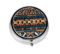 African Tribal Ethnic Texture Portable Round Pill Box, can fit into Wallet Pocket Lightweight 3 Compartment Pill Box, Carry Pill Box with You