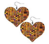 African Tribal Ethnic Texture Prints Leather Heart earrings Pendant Stylish and light Lightweight Dangle for Women Girls, One Size, Leather, No Gemstone