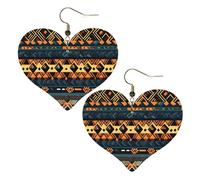 African Tribal Ethnic Texture Prints Stylish Heart-Shaped Earrings Lightweight Women'S Accessories Perfect For Parties And Valentine'S Day.