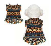 African Tribal Ethnic Texture Ruffle Dog Dress Frilly Sleeveless Breathable Summer Party for Small Dogs Cats M