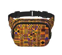 African Tribal Ethnic Texture Square Double Layer Waist Bag Belt - Unisex Everywhere Fanny Pack Purse for Running, Travel, Hiking, Fitness, Black, One Size