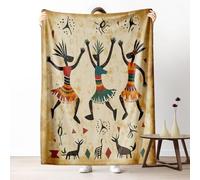 African Tribal Flannel Blanket Queen Warm Soft, Ancient Egypt Blanket 90"x90" Lightweight, Antique Folk Art Fleece Blanket Cozy Washable for Bedroom Sofa Camping Travel Child Home Decor