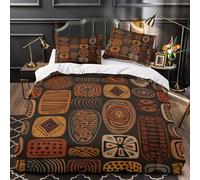 African Tribal Patterns, Mainly Earth Tones Duvet Cover Set 3D Printed Bedding Set, Quilt Cover,3 PCs - Shrink & Fade Resistant for Children Kids Boys Girls Super King（260x220cm）