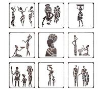 African Tribal Stencils - 9pc Indigenous Ethnic Style Template Set for Painting, Scrapbooking, Drawing, DIY Furniture, Floor, Wood, Canvas, Wall, Reusable Art Craft Stencils, White