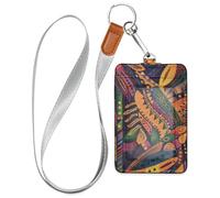 African Tribal Style with Irregular Colored Graphics Badge Holder Women with Lanyard and 3-Card Capacity case with Card Holder for Office Shcool Hospital & Driver Licence