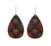 African Tribal Symbols Printed Droplet Shaped Acrylic Personalized Earrings, Suitable For Wearing In Various Occasions