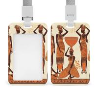 African Tribal Woman ID Badge Holder with Lanyard, Heavy Duty Badge Reel | Durable ABS Plastic, Vertical Waterproof ID Badge Holder, 18.9 in Lanyard, Name Badge ID Card Holder for Office Nurse Teacher