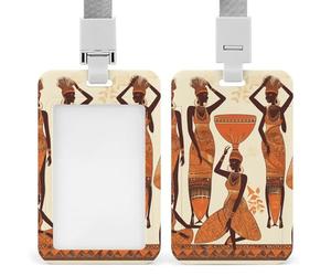 African Tribal Woman ID Badge Holder with Lanyard, Heavy Duty Badge Reel | Durable ABS Plastic, Vertical Waterproof ID Badge Holder, 18.9 in Lanyard, Name Badge ID Card Holder for Office Nurse Teacher