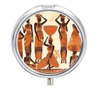 African Tribal Woman Pill Box 3 Compartment Round Small Pill Box for Pocket Purse Metal Travel Pill Case Portable Daily Pill Organizer Cute Compact Medicine Organizer Mini Pill Container