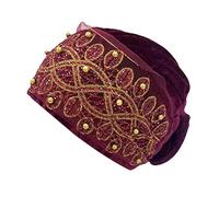 African Turban Hats Headwraps Twisted Head Turbans Turban Head Wrap Braid Beanie Cap Bling Rhinestones Pearls Beanie Cap for Women and Girls UK Size Red One Size