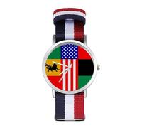 African U.S. Unity Flag Casual Watch for Men Women Braided Strap Watches Non-Scale Three-Hand Wrist Gift