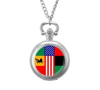 African U.S. Unity Flag Classic Quartz Pocket Watch Vintage Men's Pocketwatch with Chain Christmas Gifts for Father Husband Boyfriend