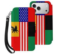 African U.S. Unity Flag Leather Wallet Cell Phone Cases Stand Foldable Flip Cover Phone Case Compatible with iPhone 17/17 Air/17 Pro/17 Pro Max