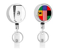 African U.S. Unity Flag Metal Retractable Keychain Heavy Duty ID Badge Holder Stainless Steel Badge Reel with Belt Clip