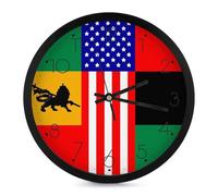 African U.S. Unity Flag Modern Wall Clock 10 Inch Silent Non Ticking Battery Operated Clocks for Living Room Office Bedroom Kitchen