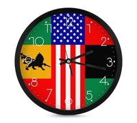 African U.S. Unity Flag Modern Wall Clock 10 Inch Silent Non Ticking Battery Operated Clocks for Living Room Office Bedroom Kitchen