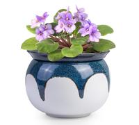 African Violet Pots, 6 inch Ceramic Easy Self Watering Plant Pot for Busy Plant Lovers, Automatically Absorb Appropriate Amount of Water, Flower Pot Indoor-Plants Not Included(Blue)