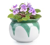 African Violet Pots, 6 inch Ceramic Easy Self Watering Plant Pot for Busy Plant Lovers, Automatically Absorb Appropriate Amount of Water, Flower Pot Indoor-Plants Not Included(Green)