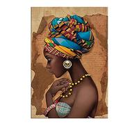 African Wall Art Black Woman with Colorful Headscarf Posters Print Oil Painting Black Girl Side Face Wall Pictures for Living Room Home Bathroom Corridor Decorations (8"x10" (20x25cm), Unframe)