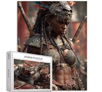 African Warrior Woman 1000 Piece Jigsaw Puzzles for Adults War Chaos Background Art Jigsaw Challenging Family Activity Games Colorful DIY Craft Puzzle for Home Decor Gifts 50×70cm