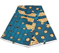 African Wax Fabric Hollandais Style, Real Wax African Print Cotton Fabric, Block Prints Dutch Hollandais 100% Cotton for Craft and Sewing 3yards. (Blue and Orange Multicolor)