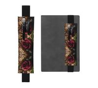 African Wax Print Rose Print Adjustable Elastic Band Pen Holder Pu Leather Pen Sleeve Pouch for Hardcover Journals, Notebooks
