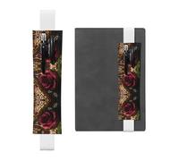 African Wax Print Rose Print Adjustable Elastic Band Pen Holder Pu Leather Pen Sleeve Pouch for Hardcover Journals, Notebooks
