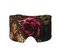 African Wax Print Rose Print Sleep Eye Mask with Earmuffs - Block Out Light Contoured Night Blindfold Eye Sleeping Mask with Ear Cover for Men Women Side Sleeper Night Gift