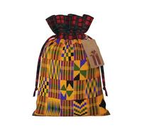 African Weaving Christmas Drawstring Linen Gift Bag Paired With Scottish Plaid Fabric, With A Delicate And Simple Texture