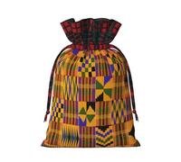 African Weaving Christmas Drawstring Linen Gift Bag Paired With Scottish Plaid Fabric, With A Delicate And Simple Texture