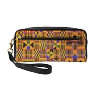 African Weaving Double-Sided Printed Leather Portable Makeup Pouch-Multi-Purpose Cosmetic Bag, Pencil Case and Organizer for Women