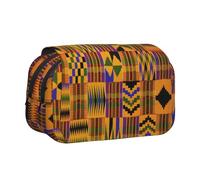 African Weaving Flip-Top Double-Layer Pencil Case,Large Capacity (Holds 50 Pens/Pencis),Full-Print Durable Polyester School Office Supplies