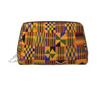 African Weaving Leather Toiletry Organizer Bag, Travel-Friendly Makeup Pouch for Women