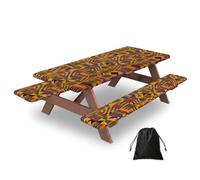 African Weaving Print Camping Essentials Waterproof Camping Table And Bench Cover With Drawstring Bag 183 Cm