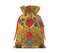 African Weaving Print Christmas Burlap Drawstring Gift Bags Reusable Gift Bags, Holiday Packaging With Rustic Charm