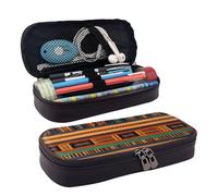 African Weaving Print Leather Cosmetic Bag, Leather Flap Case, Spacious Coin Purse, Storage Bag, Black, One Size