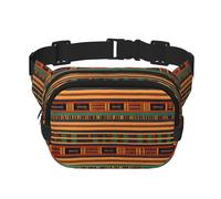 african weaving Print Square Double Layer bag Waist Bag Trendy Pack Travel Bag with Adjustable Bel, Black, One Size