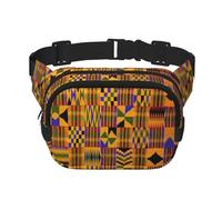 African Weaving Print Unisex Square Double Layer Waist Bag Crossbody Fanny Pack Travel Workout Accessory, Black, One Size