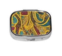 (African Weaving) Square Pill Box with 2 Compartment Small Pill Organizer Portable Pill Case Vitamin Containers, Travel Essentials 5.5x4x1.8 cm