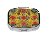(African Weaving) Square Pill Box with 2 Compartment Small Pill Organizer Portable Pill Case Vitamin Containers, Travel Essentials 5.5x4x1.8 cm