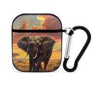 African Wild Animal Elephant Funny Case Cover Compatible for AirPods 1 & 2 Earbuds Protective Hard Cover with Keychain