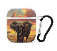 African Wild Animal Elephant Funny Case Cover Compatible for AirPods 1 & 2 Earbuds Protective Hard Cover with Keychain