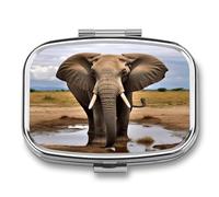 African Wild Animal Elephant Pill Case 2 Compartments Metal Small Pill Box Travel Pill Organizer Portable Pill Container Mini Daily Pill Holder Vitamin Container Fish Oil
