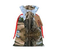 African Wild Animals Elephant Christmas Drawstring Sack Gift Bag, Lightweight And Cute In Design