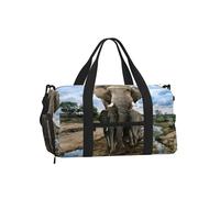 African Wild Animals Elephant Gym Duffle Bag with Shoe Compartment Travel Weekender Overnight Bag Waterproof Sports Gym Bag with Shoulder Strap