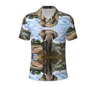 African Wild Animals Elephant Print Menâ€™s Polo Shirts (100% Polyester) for Ultimate Comfort and Fashion Black